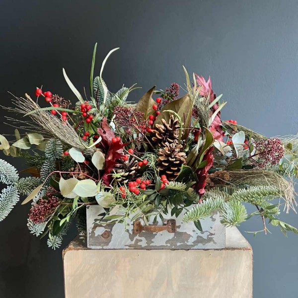 Cajón madera flores Navidad