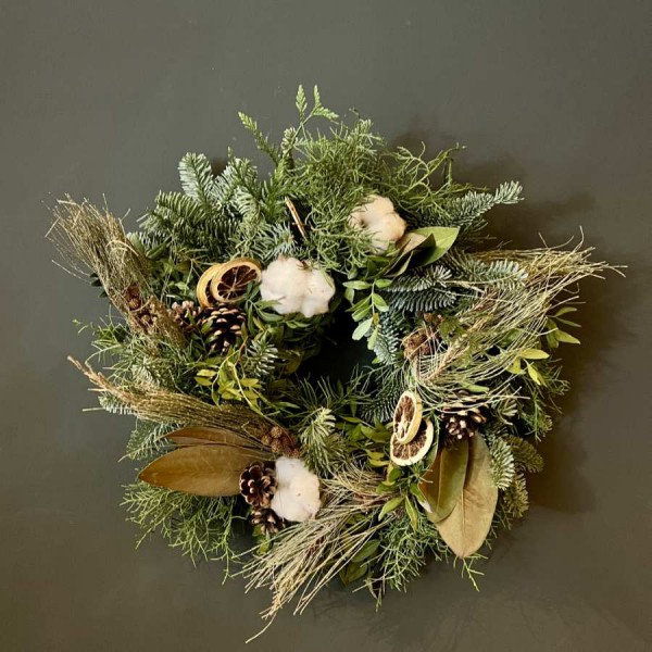 Corona navidad flor de algodón